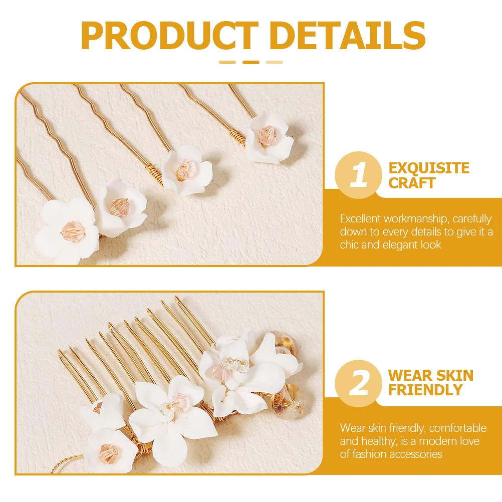 

4Pcs Flower Hair Comb Elegant Bridal U-Shaped Hairpins Wedding Accessories Hair Fork for Women Party Banquet Photography Props