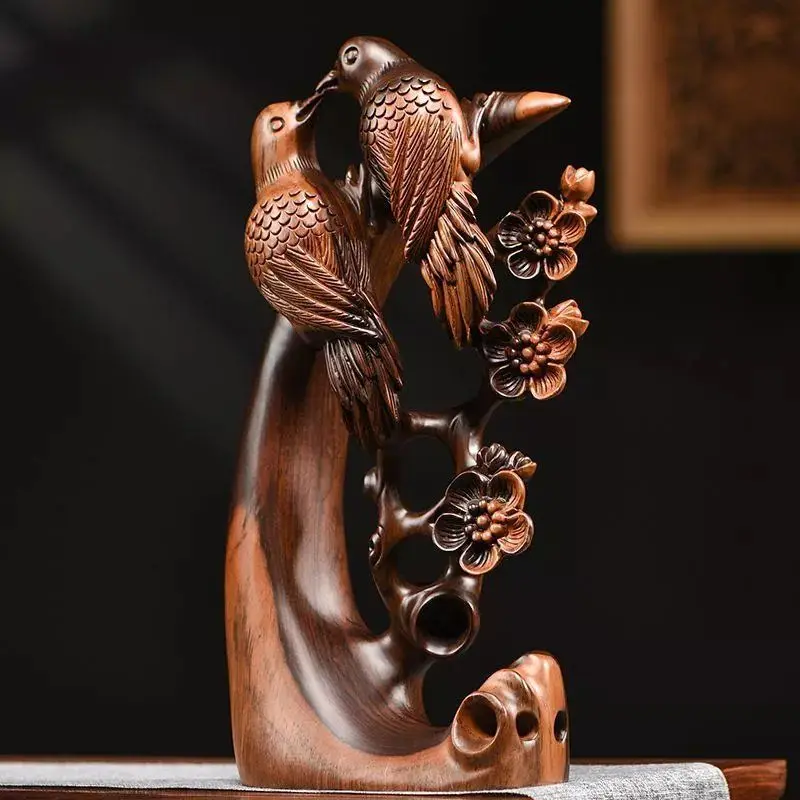Ebony Joyful Magpie Ornament Home Living Room TV Cabinet Root Carving Red Wood Craft Housewarming Gift Craft