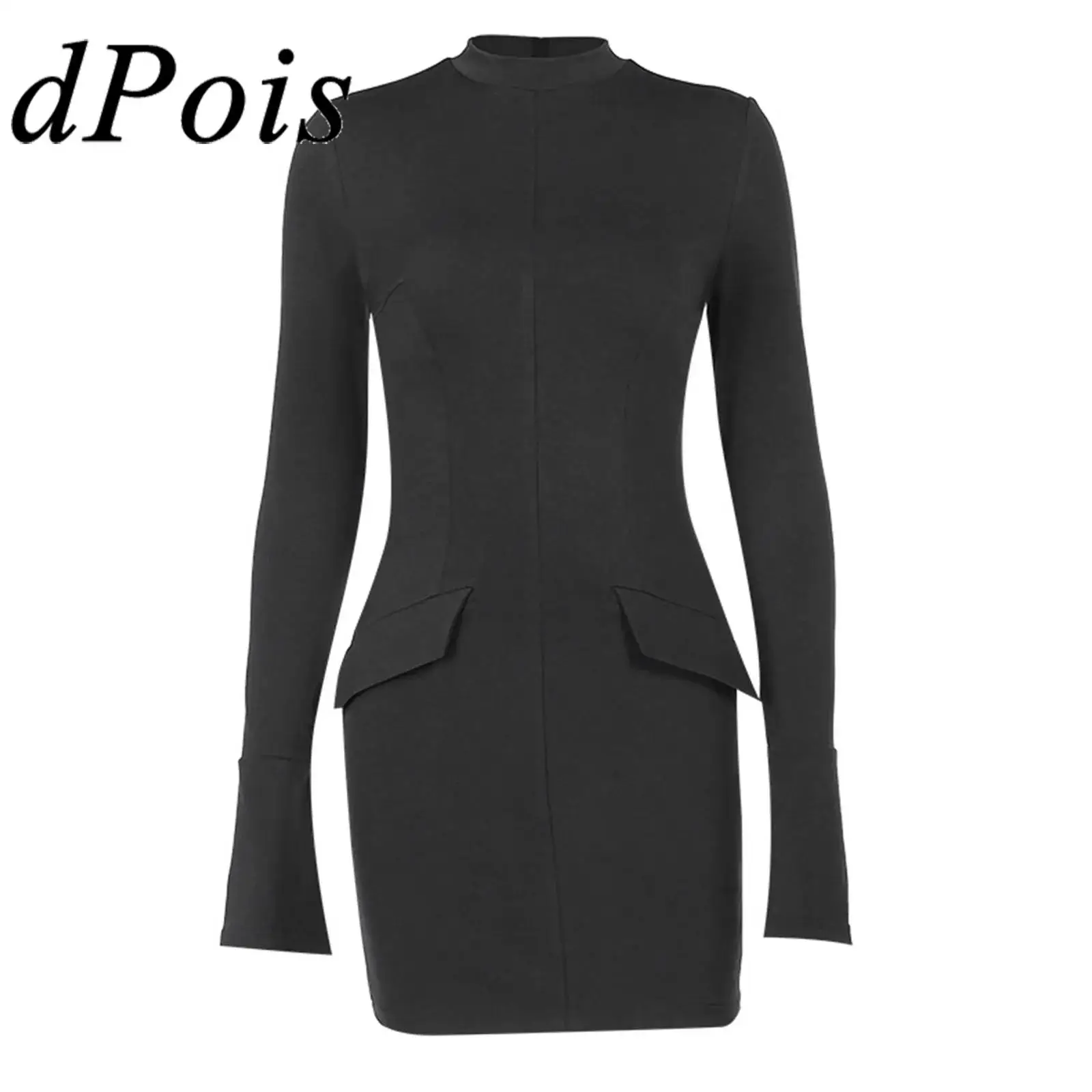 

Womens Elegant Bodycon Dresses Femme Fashion Mock Neck Long Sleeve Mini Dress for Office Commuting Cocktail Party Club Robe