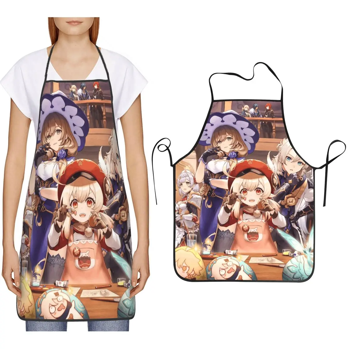 Genshin Impact Game Apron Chef Cooking Baking Tablier Bib Kitchen Cleaning Pinafore for Women Men Painting
