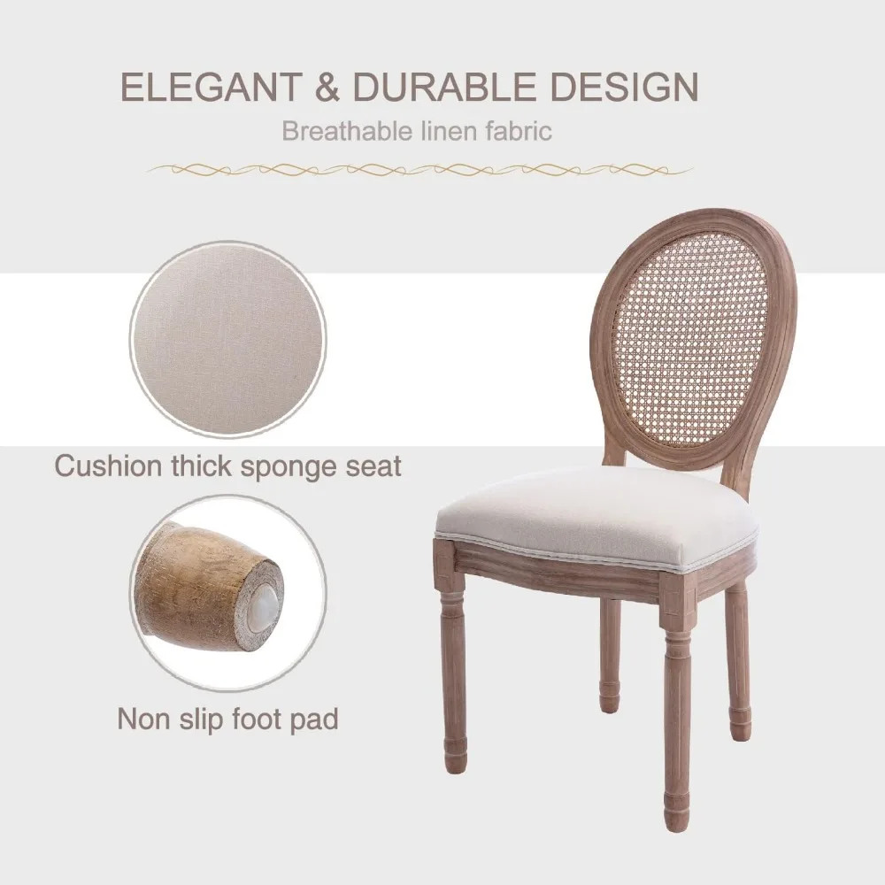 مجموعة كراسي تناول الطعام الفرنسية مكونة من 4 قطع، كراسي طعام منجدة من مزرعة الروطان مع مسند ظهر منحني ومخالب صلبة منحوتة بشكل جميل #5