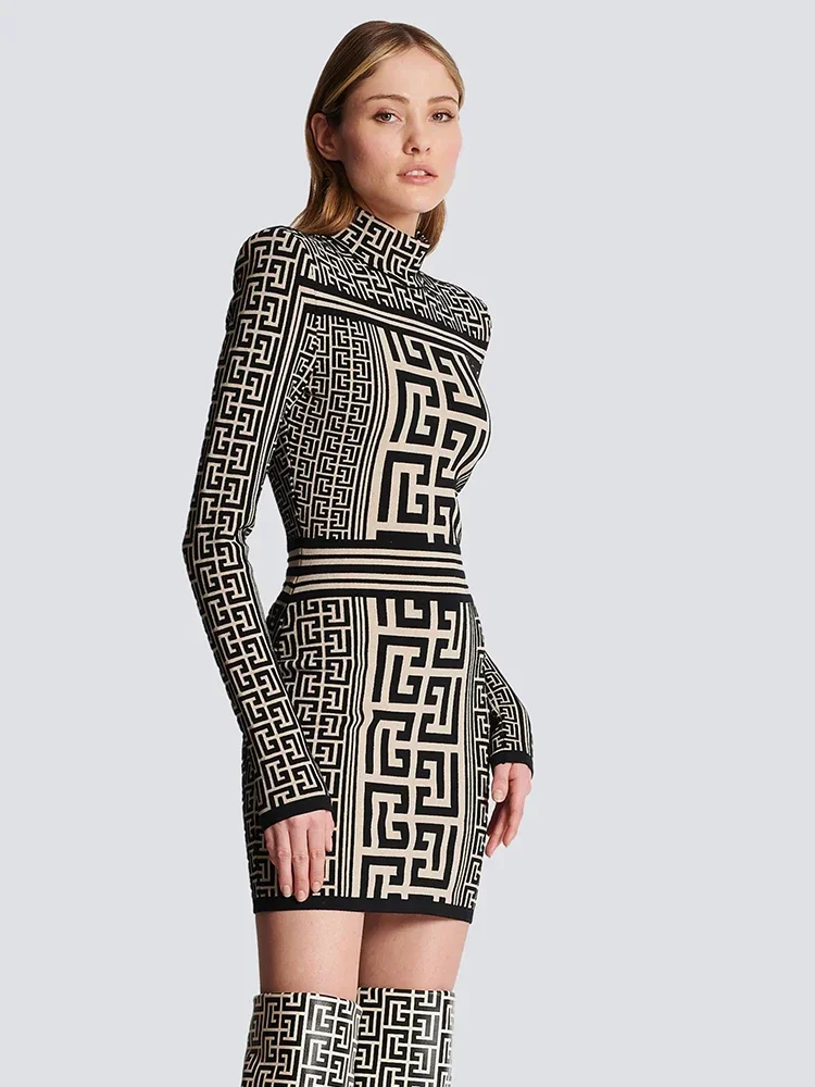 PB Verjaardag Jurk Voor Vrouwen Luxe 2023 Jacquard O Hals Lange Mouwen Vrouwelijke Kleding Feestavond Club Sexy Vestido Herfst Nieuwe