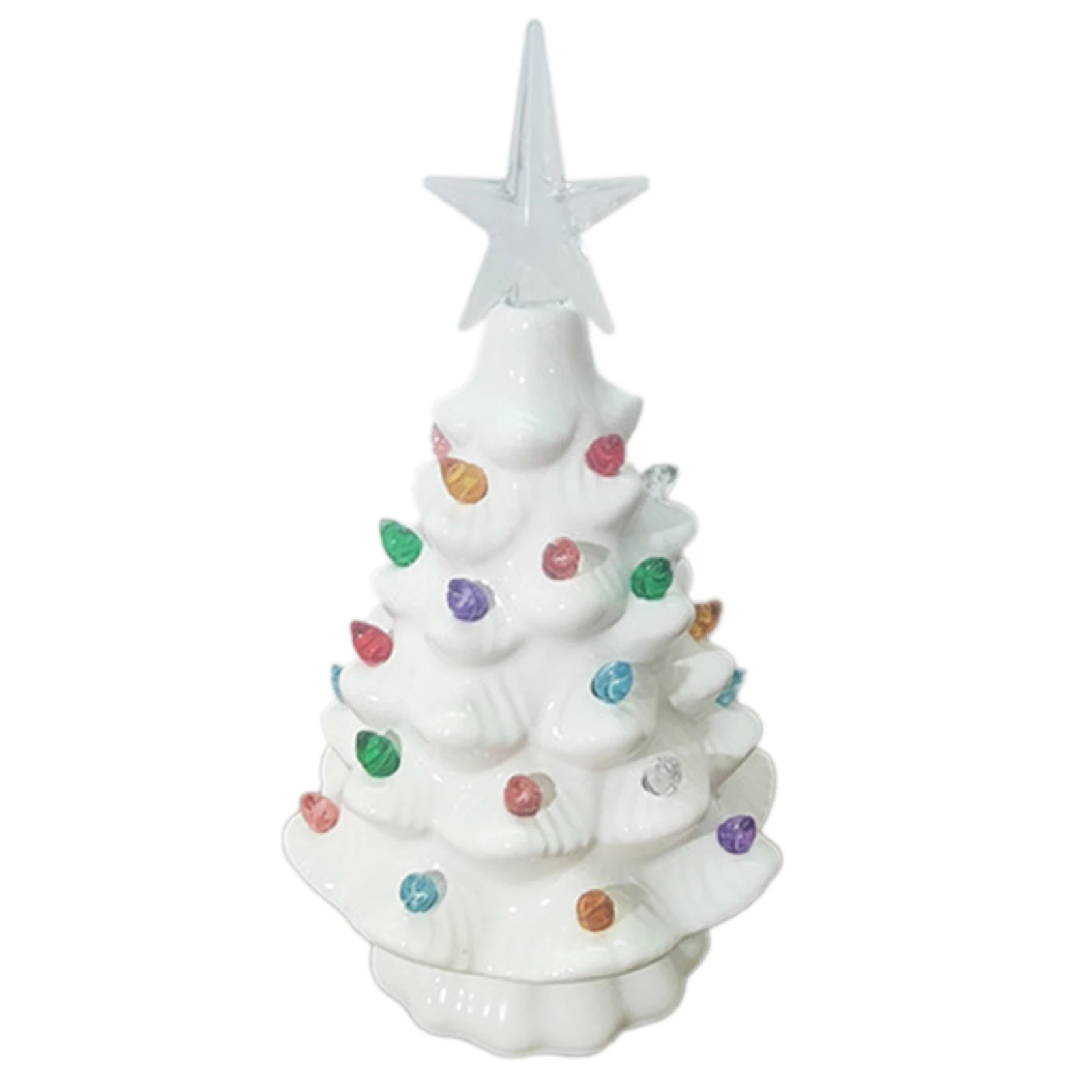 Christmas Tree Night Light Pre-Lit Ceramic Tree Decoration with LED Light Hand Painted Decorative Ornaments for Tabletop