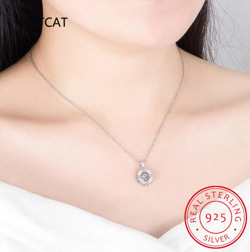 1/0.8 CT Moissanite Pendant For Women Simulated Diamond Necklace S925 Sterling Silver Jewelry Girl Valentine\'s Day Gift