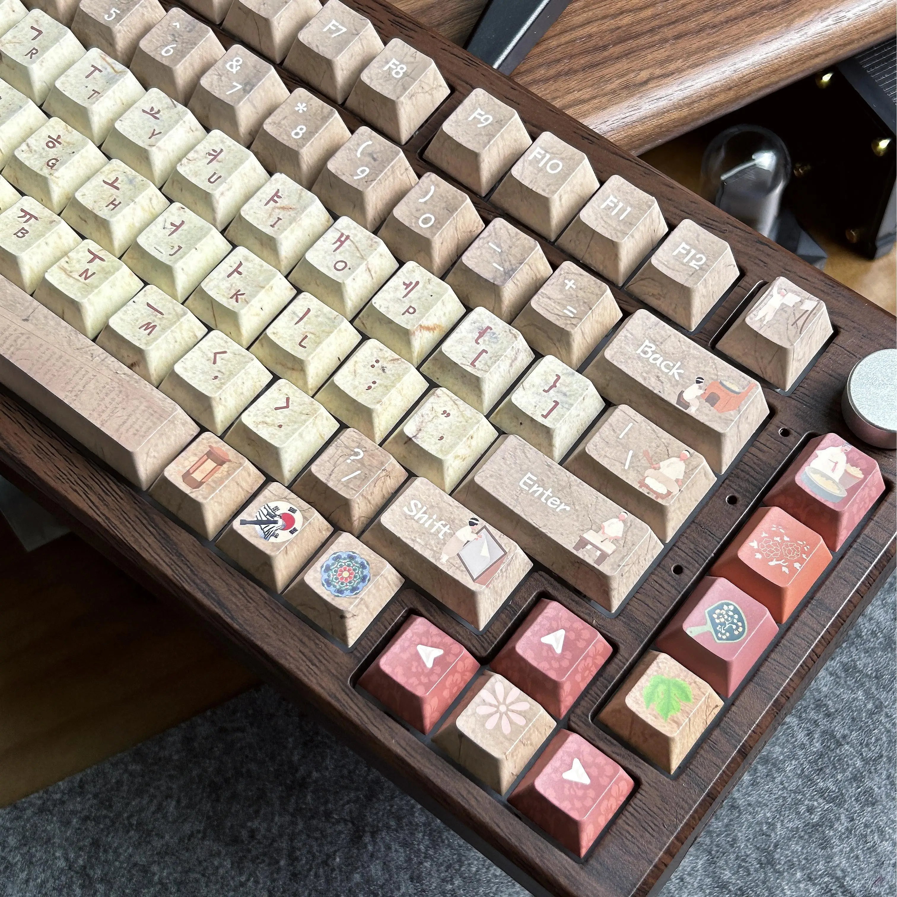 Hanji Theme Retro Korean Keycap Cherry Profile 136 Keys Tradition Korean Paper Keycaps ISO Enter Layout PBT Hangul Keyboard Caps