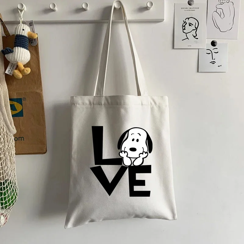 2024 Cartoon Snoopies Women\'s Canvas Shopping Bag Large Capacity Tote Bag Casual Ladies Hand Bags Shoulder Bag Women\'s Handbags