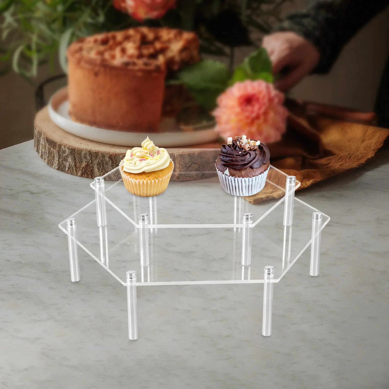 

1Set Acrylic Cake Stand Clear Display Rack for Cupcakes Cakes Wedding Party Food Buffet Tiered Server Stand Holder