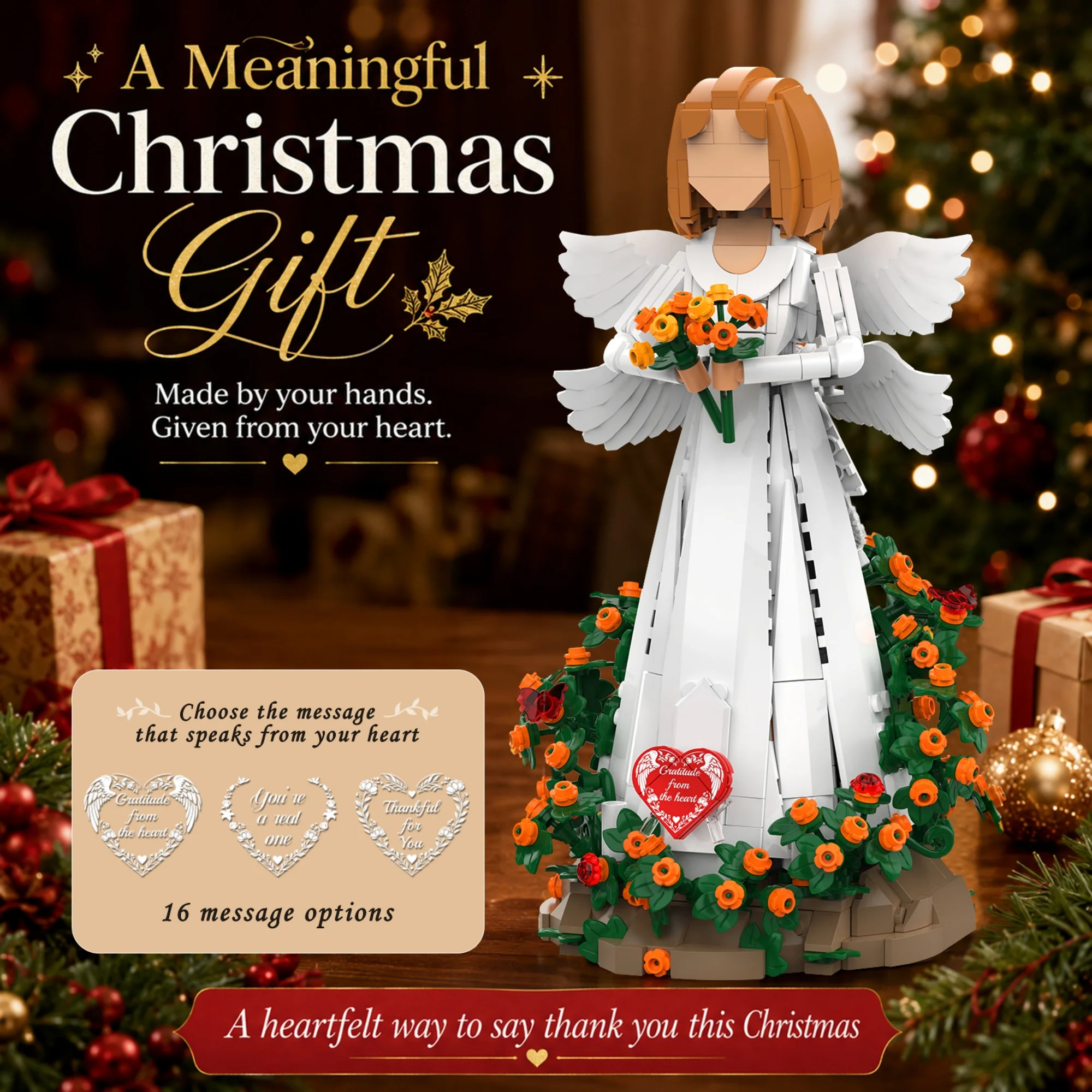 812pcs Grateful Angel Building Blocks Creative Angel Model with Wreath Bricks Toys Desktop Decor Thanksgiving Gifts for Adults
