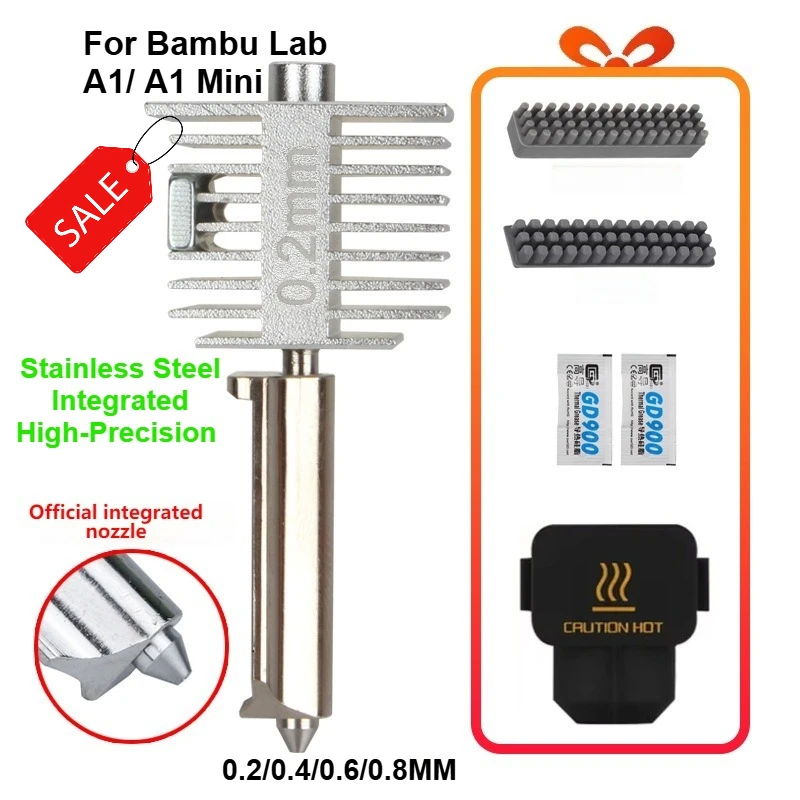 

For Bambu Lab A1/ A1 Mini, Stainless Steel Integrated High-Precision Nozzle Hotend Kit Same as Original Quality Assurance