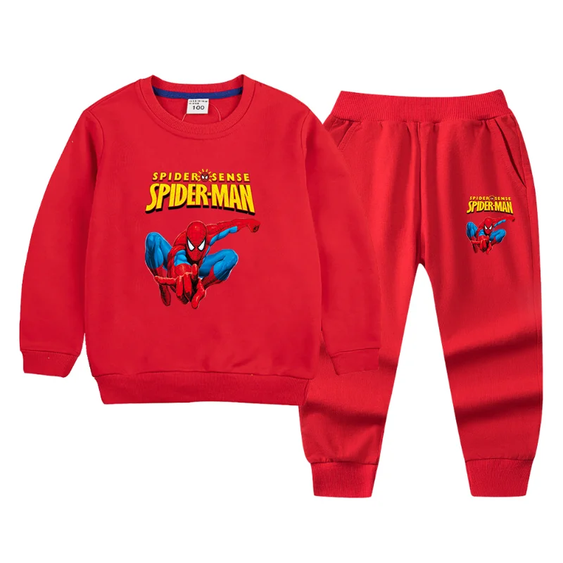 Disney Children's Clothing Sets Pullover Tracksuit Cartoon Spider Man Anime Boys Girls Clothes Autumn Kids Hoodies Pants Suit