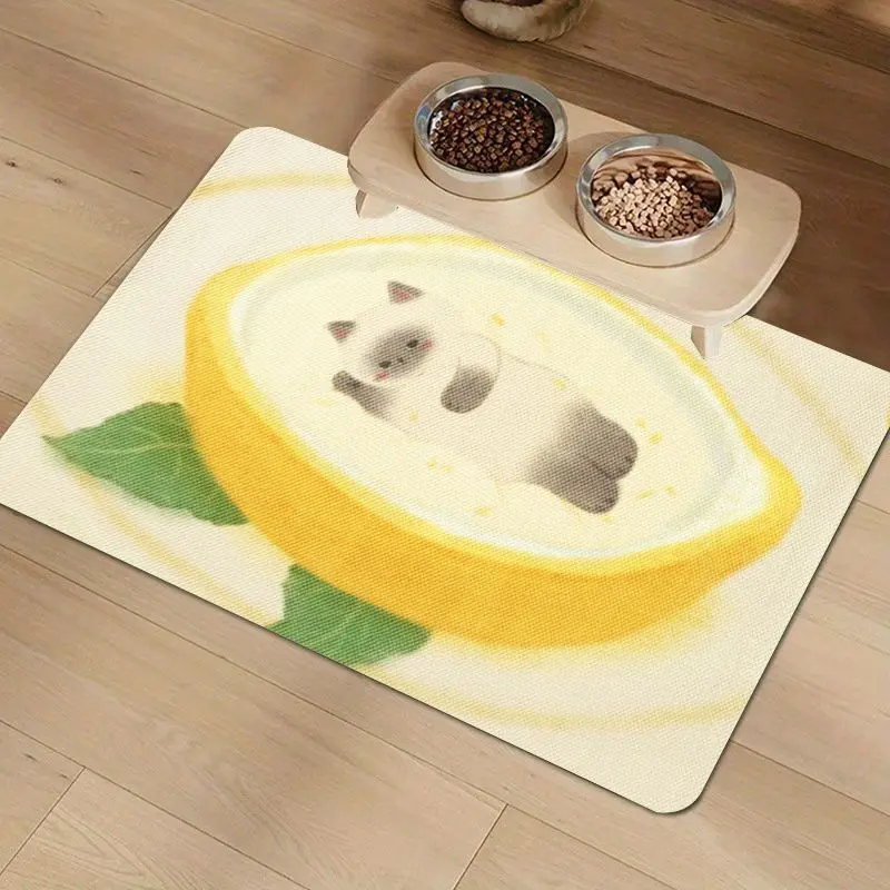 VIKAMA Cute Cartoon Pet Feeding Mat Anti Slip Water Absorbing Carpet Home Pet Carpet Home Decoration