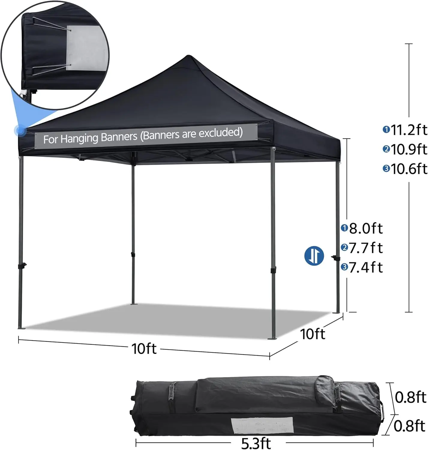 Canopy Tent, Commercial Instant Heavy Duty Canopy, 500D Waterproof Adjustable Canopy with Wheeled Carry Bag