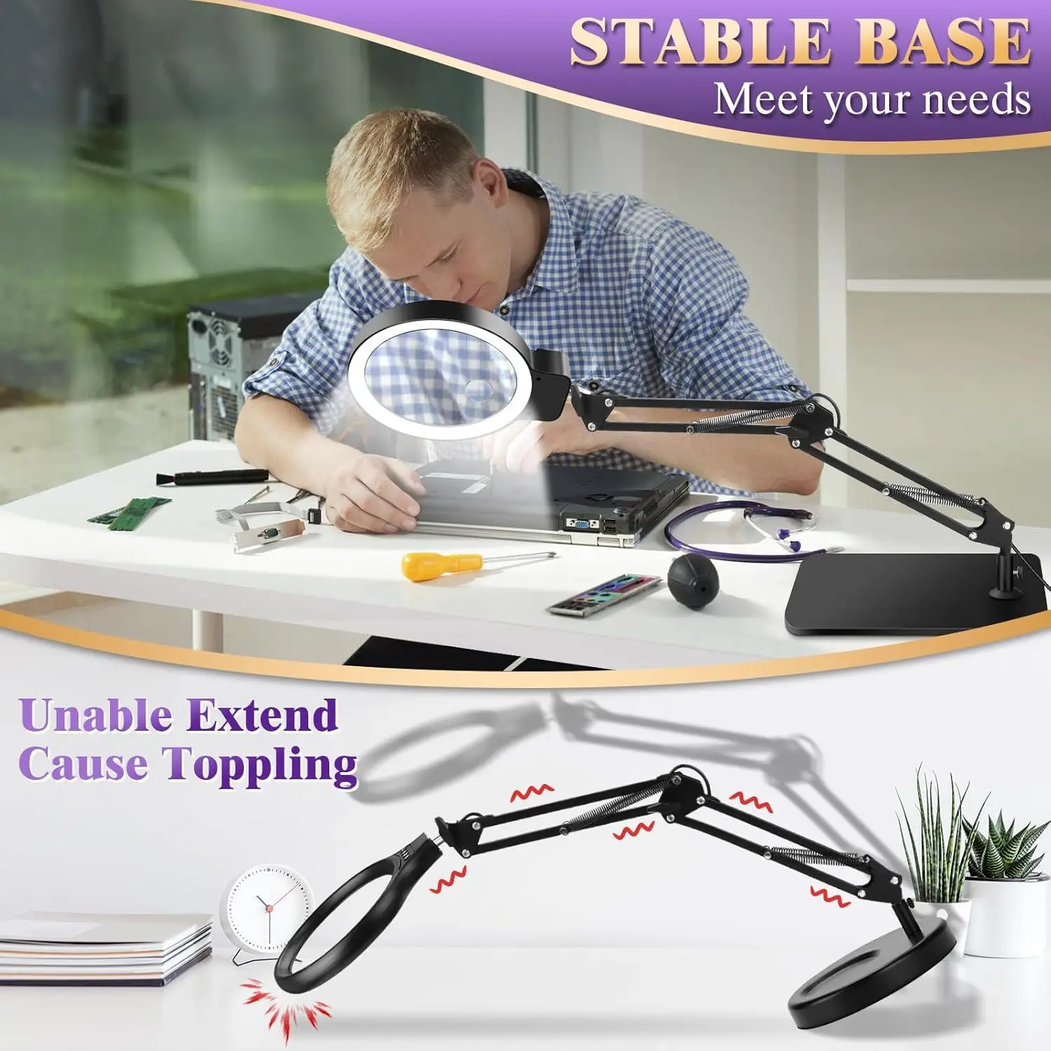 إصلاح العمل للطي مصباح زجاجي مكبر حماية العين القراءة التعلم مصباح LED إصلاح لمبة مكتب