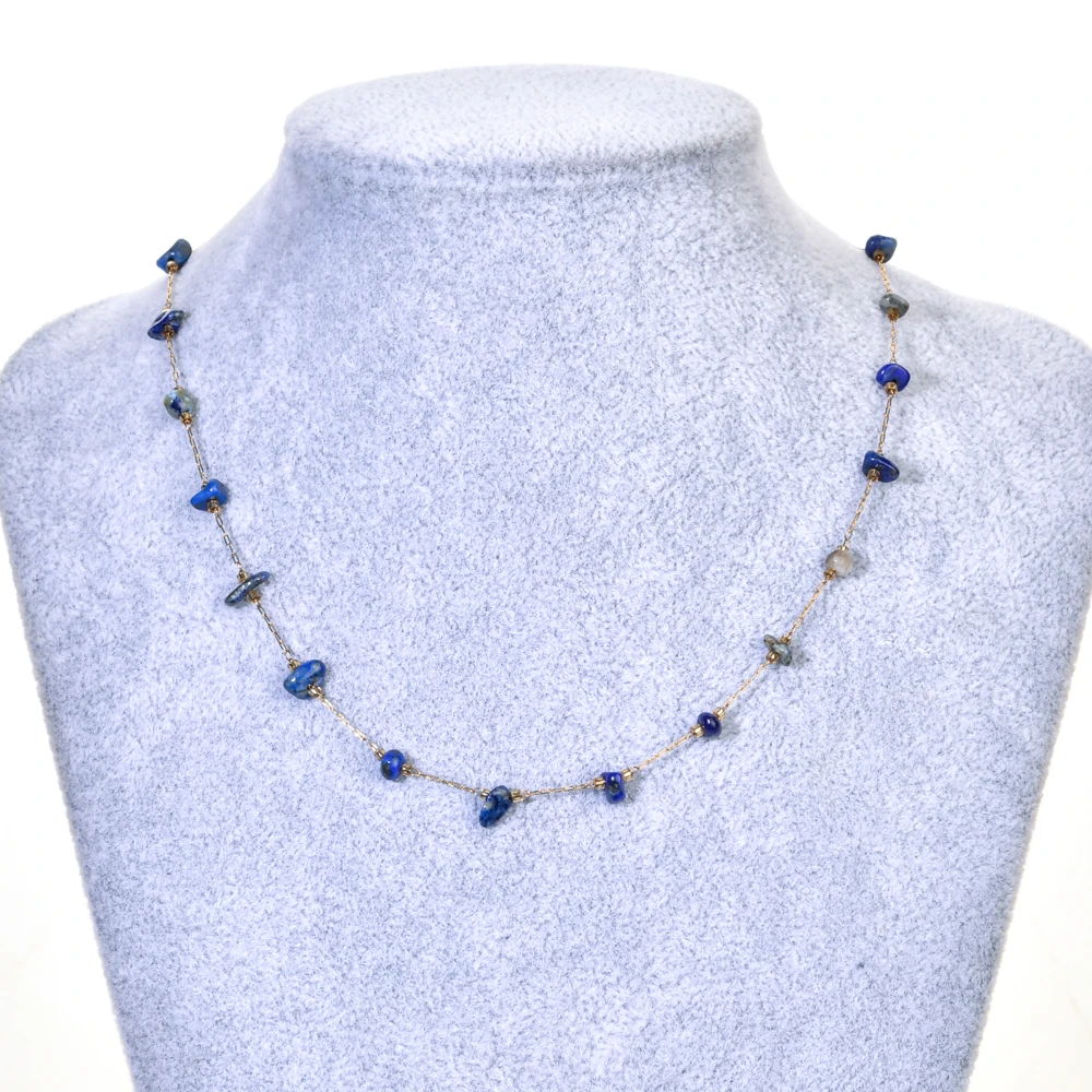 Natural Chips Stone Crystal Necklace Stainless Steel Chain Irregular turquoises Choker Necklace Chakra