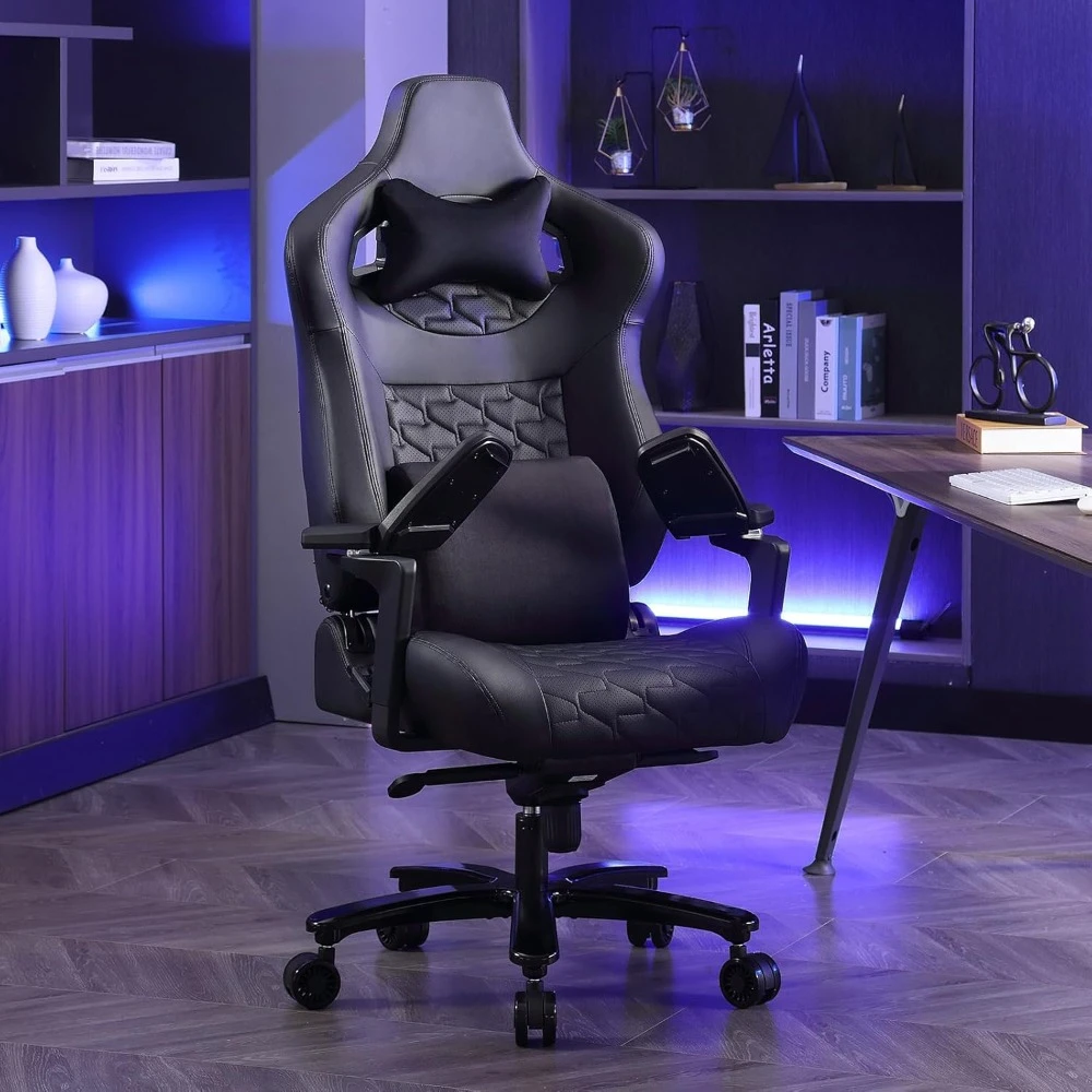 Gaming Chair Gaming Chair 450lbs with 6D Flip-up Armrests, Massage Waist Pillow, Headrest Gaming Chair for Heavy People