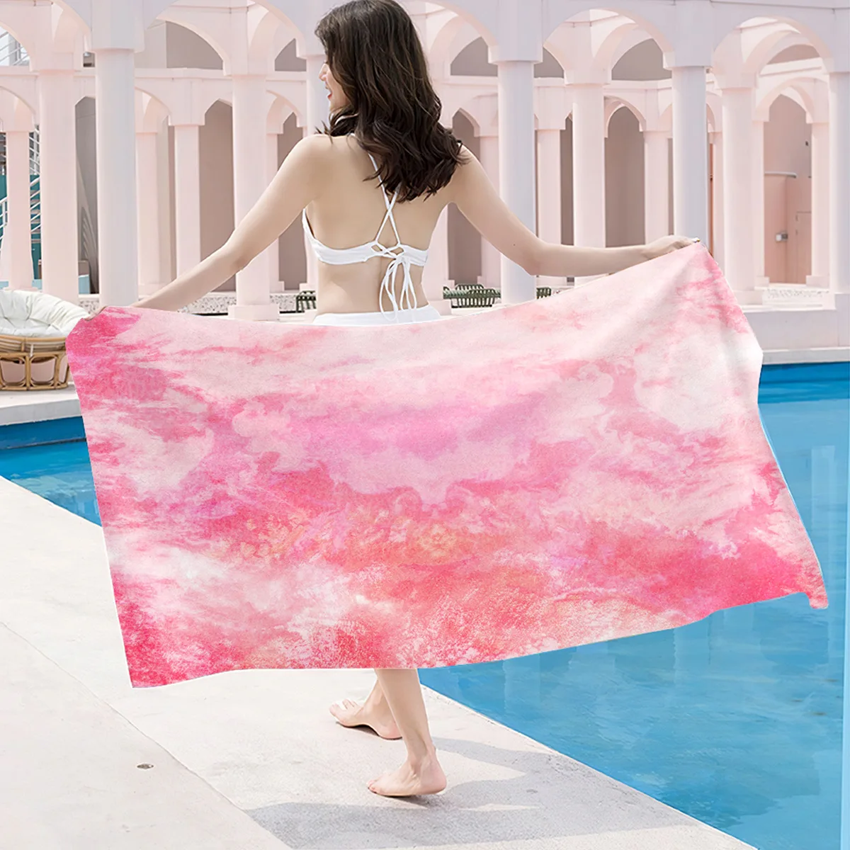 Colorful Ultrafine Fiber Beach Towel, Water Absorption, Fast Drying, Small Fresh Color, Leaf Pattern Printed, FM521