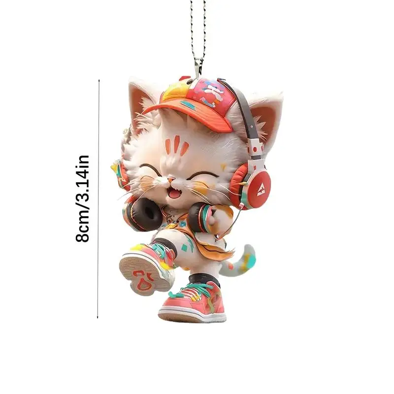 Cat Car Pendant Car Kitten Wearing Headphone Rearview Mirror Accessories Cute 2D Acrylic Animal Pendants For Christmas Tree Car