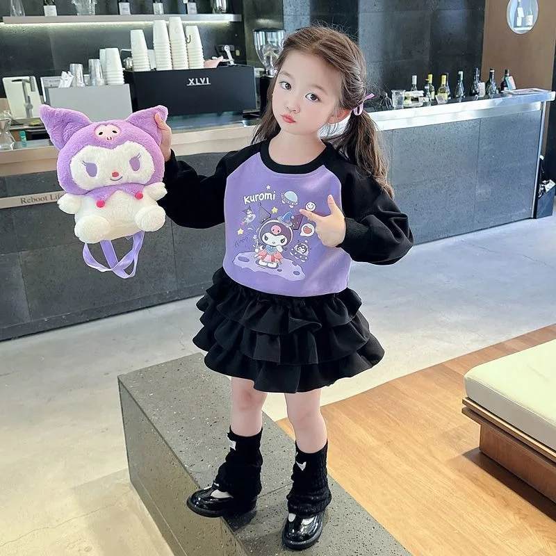 Kawaii Kuromi Sanrio لطيف الكرتون هوديي كعكة تنورة طالب رياضية طويلة الأكمام قميص سترة طالب هدايا عيد ميلاد للأطفال
