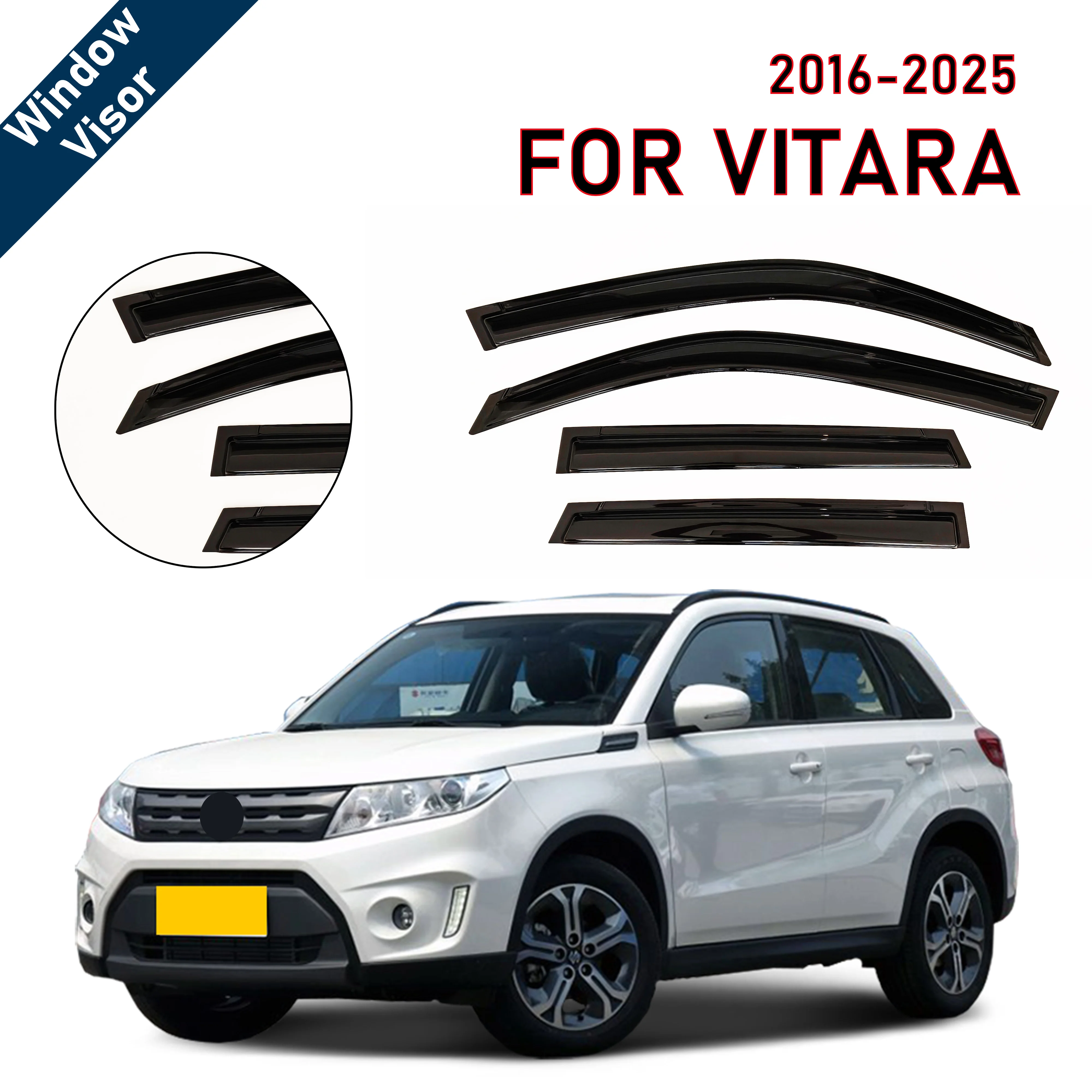 Window Visor for Suzuki Vitara 2016-2025 | 4pcs Rain Guard Wind Deflector | Car Weather Shield Accessory
