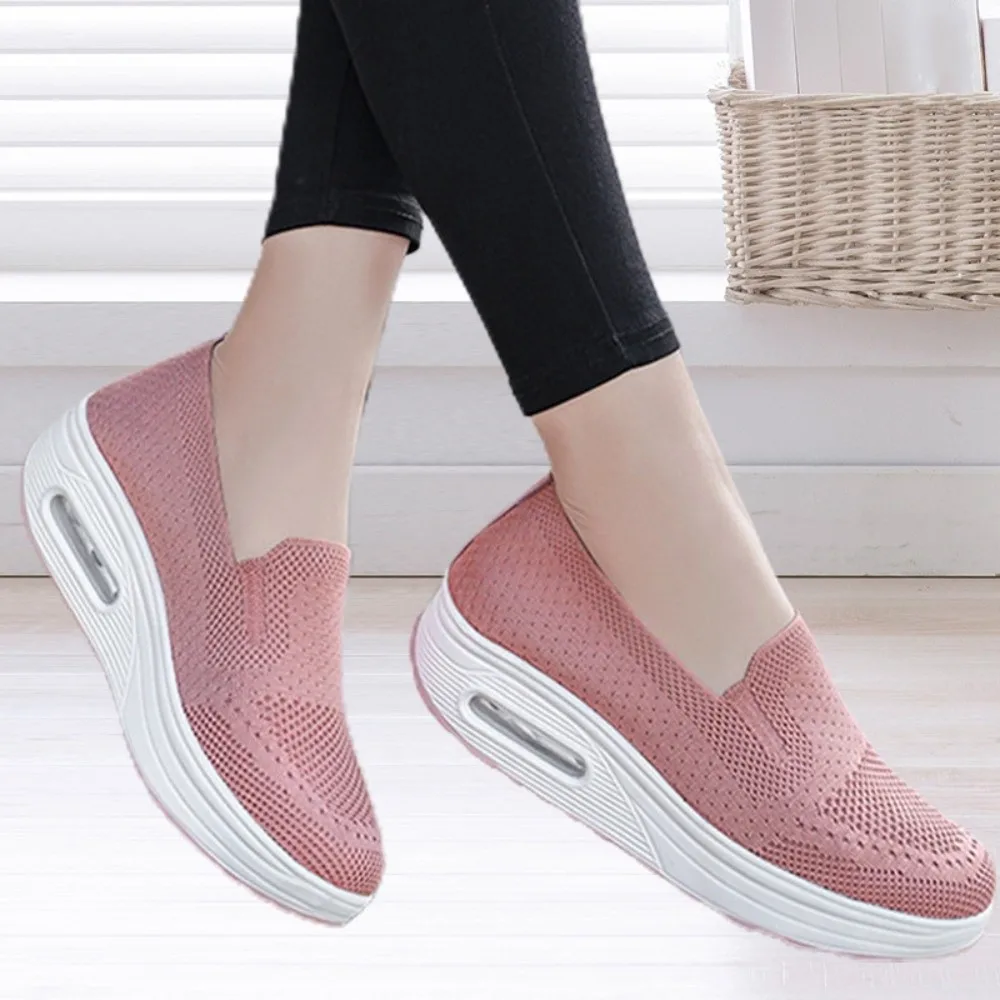 Mesh Surface Women's Sports Shoes Breathable Material Soft-Soled Running Sneakers Air Cushion Thick Bottom Casual Shoes