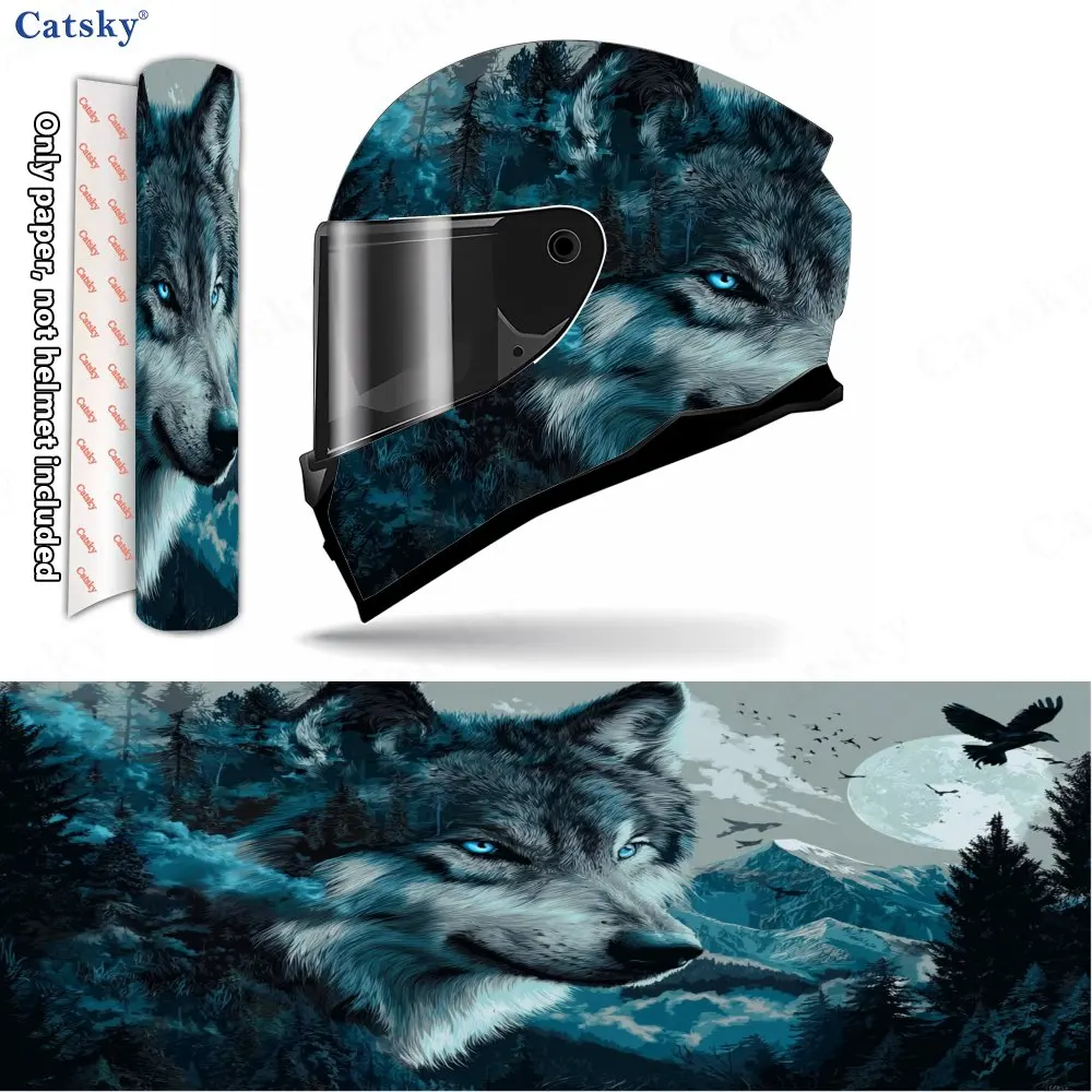 

Indigo Forest Wolf Spirit Helmet Vinyl Wraps, Waterproof Scratch-Resistant Full Face Helmet Decals, Durable PVC Decoration Prote