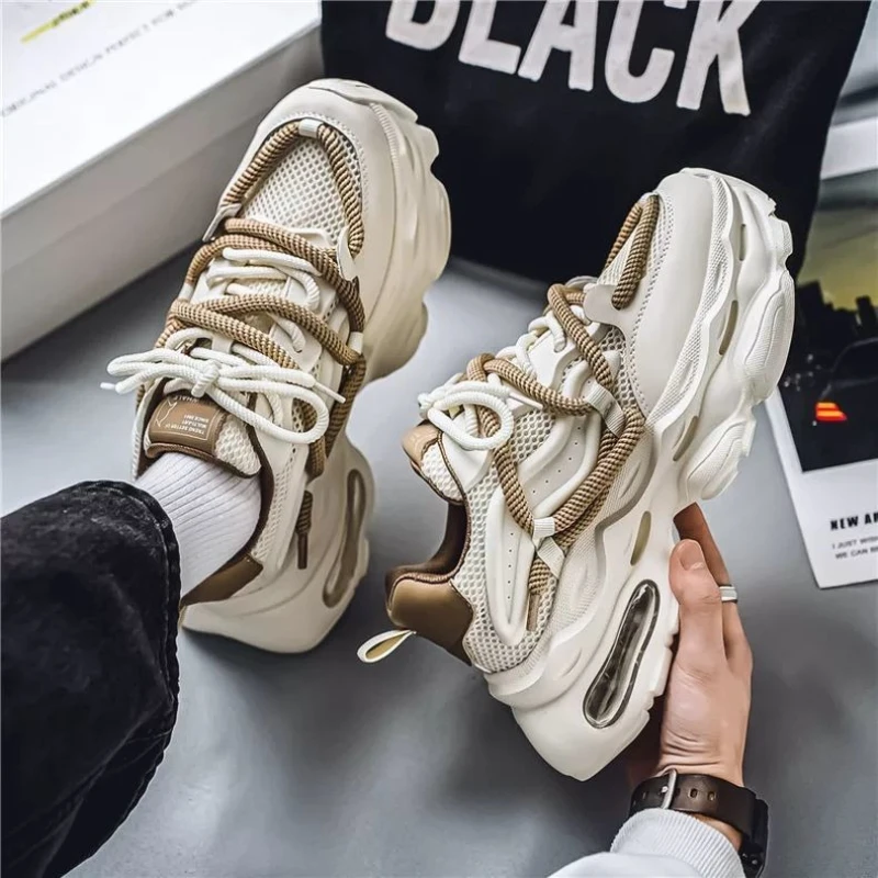 

Men's Summer Clunky Sneakers Thick Sole Premium Inner Height Breathable Mesh Design Anti Slip Versatile Shoes for Running Casual