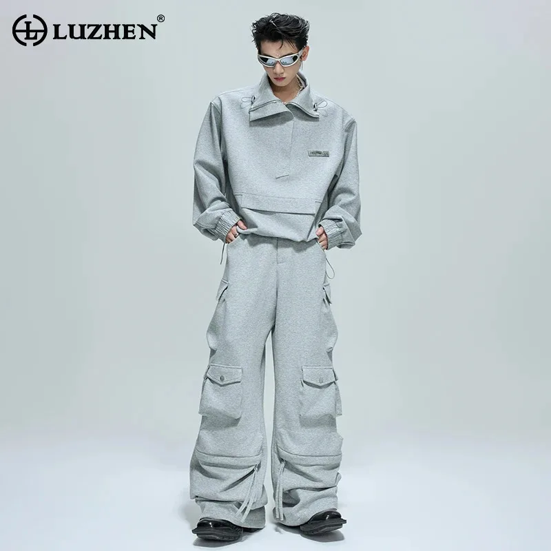 

LUZHEN 2025, осенняя новая уличная одежда, модные свободные брюки с несколькими карманами, прямые повседневные брюки, мужская толстовка с воротником-стойкой JY4393