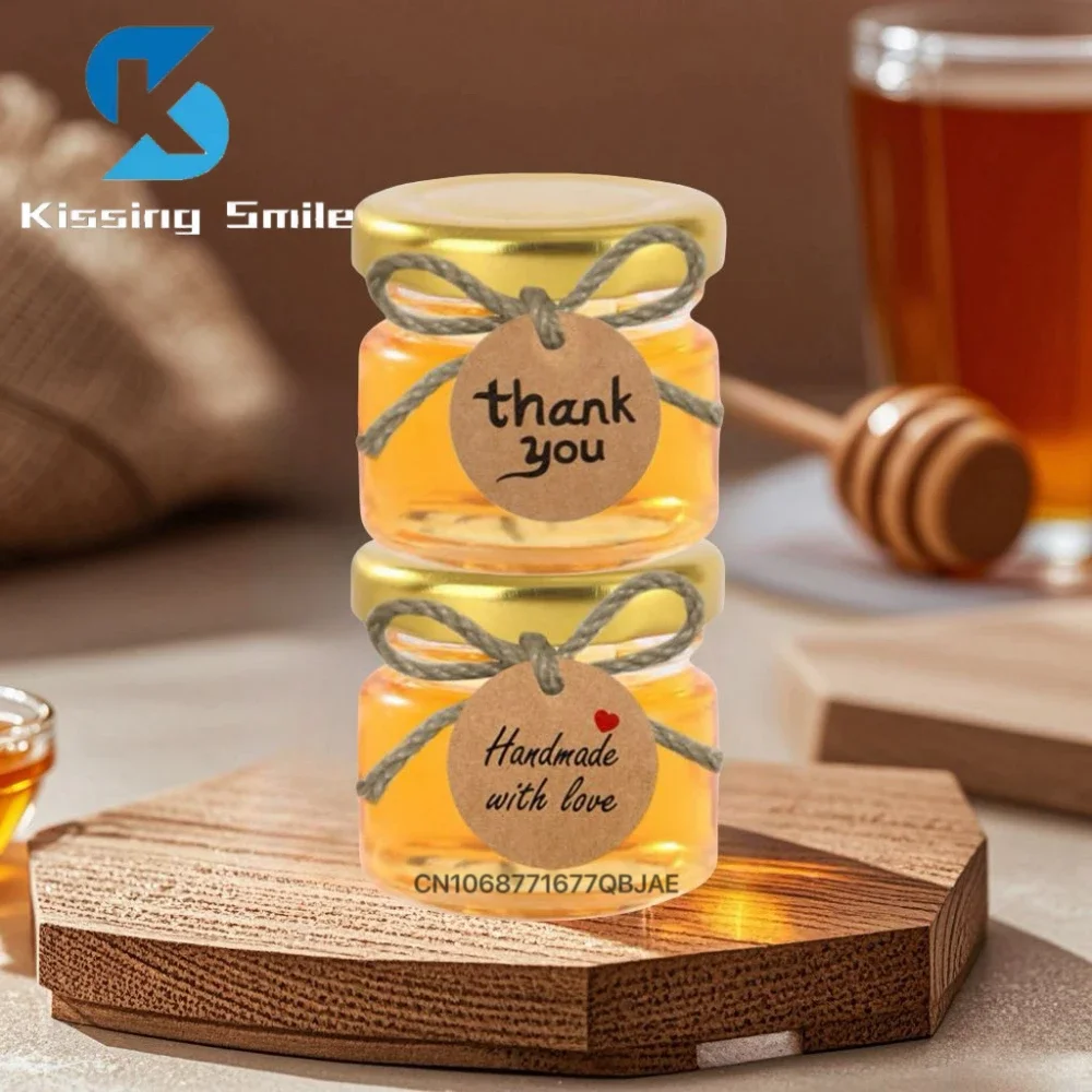 25ml 45ml Small Glass Bottles Mini Honey Bottle for Wedding Invite Gift Wedding Sticker Handmade Thank You Tag Packing Container