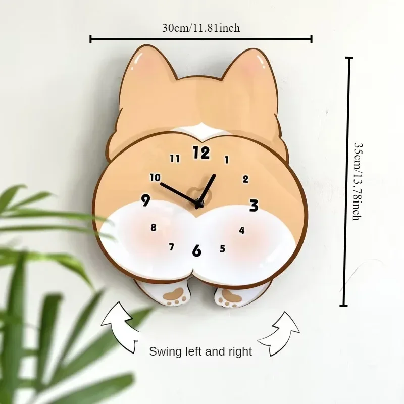 Cat Cute Cartoon Creative Swing Wall Clock Home Living Room Bedroom Decoration Mute No Punch Hanging Wall Clock