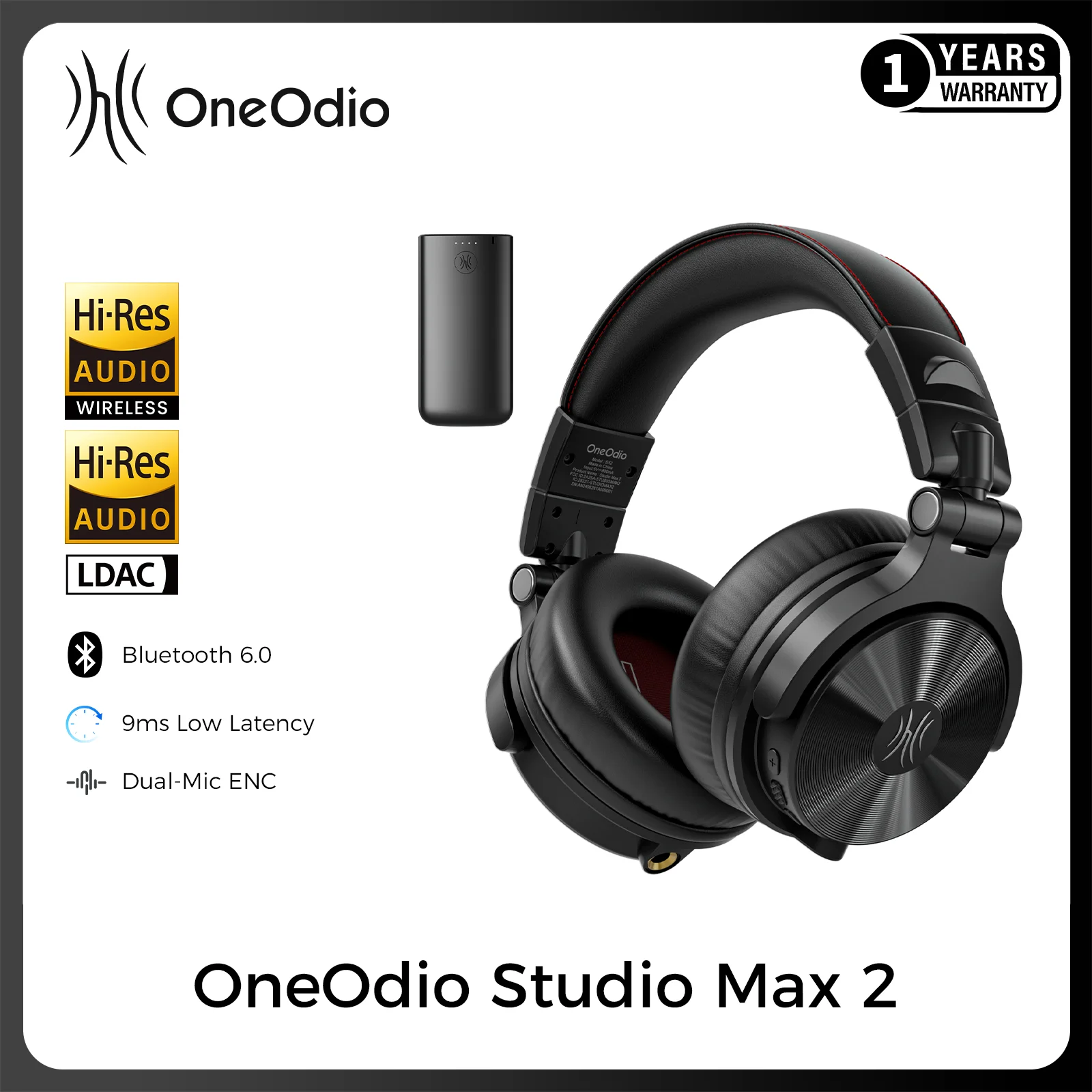 OneOdio Studio Max 2 Wireless Headphones Bluetooth 6.0 LDAC Hi-Res Audio 45mm Driver Headset 120H ENC Mic 9ms Low Latency Wired