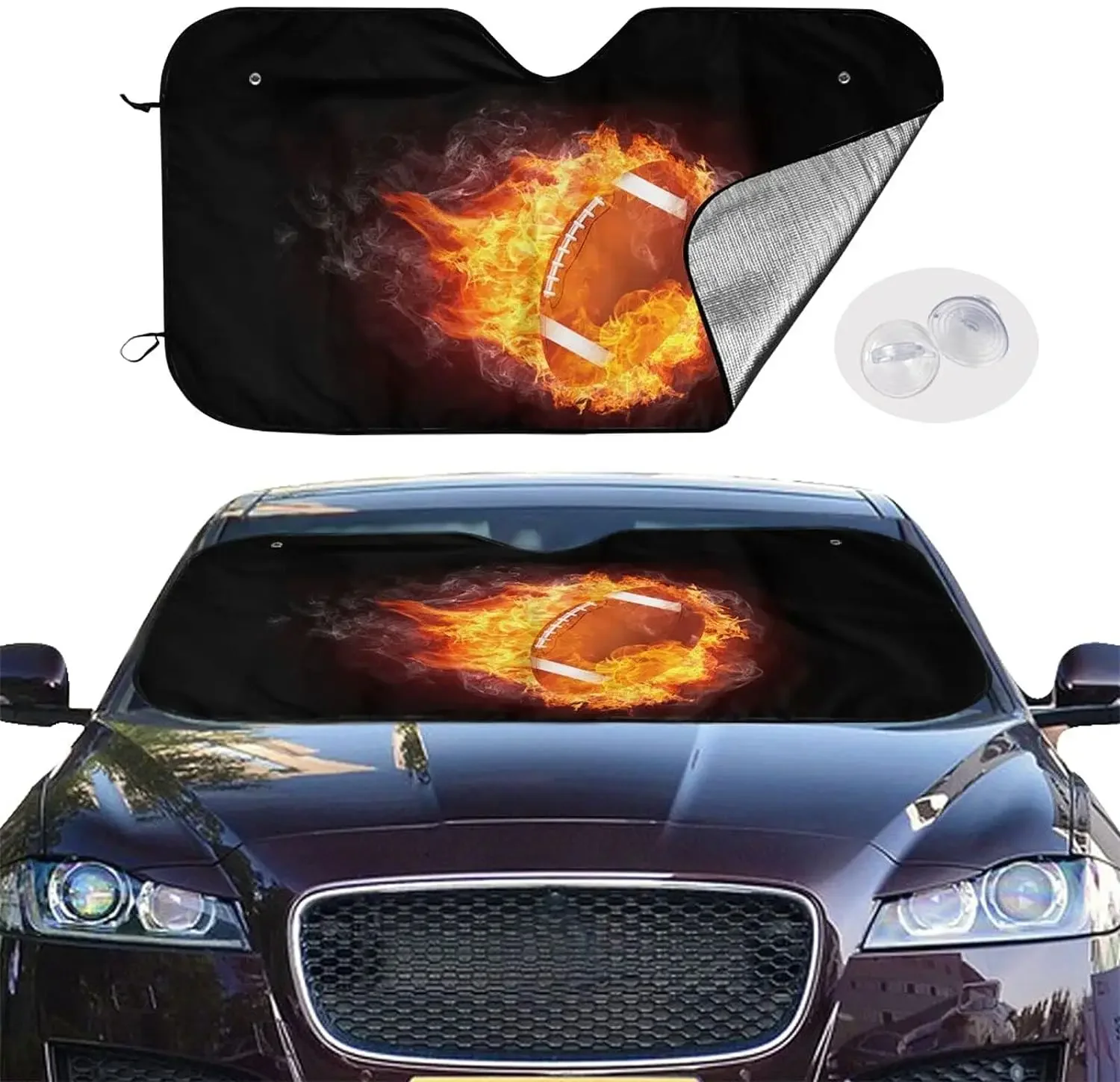 Burning Rugby Pattern Sun Shade Front Window Sunshade for Most Sedans SUV Blocks Max Uv Rays and Keep Your Vehicle Cool