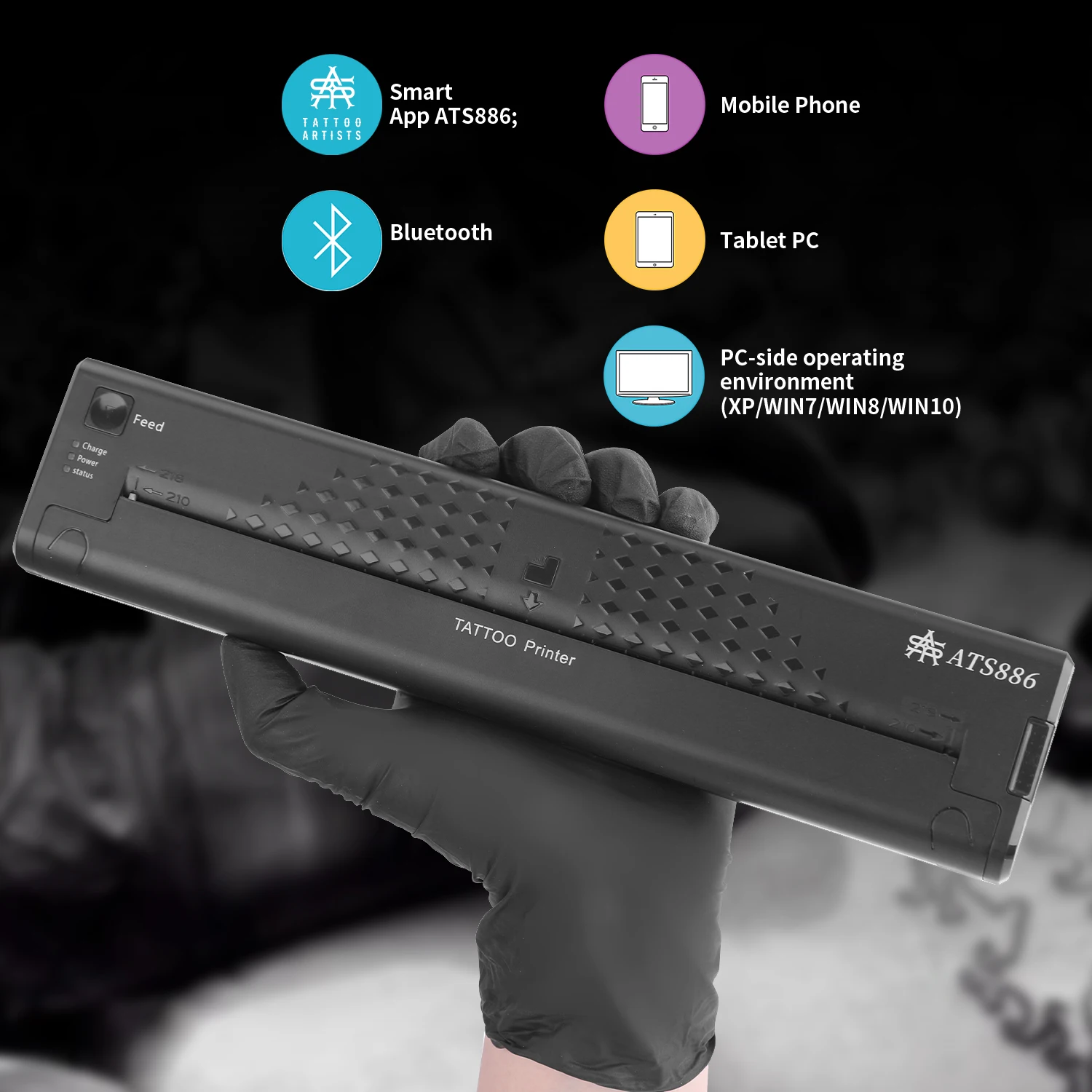 ATS886 A4 Wireless Tattoo Thermal Transfer Printer Bluetooth Compatible with Mobile & PC for Tattoo Stencil Printing