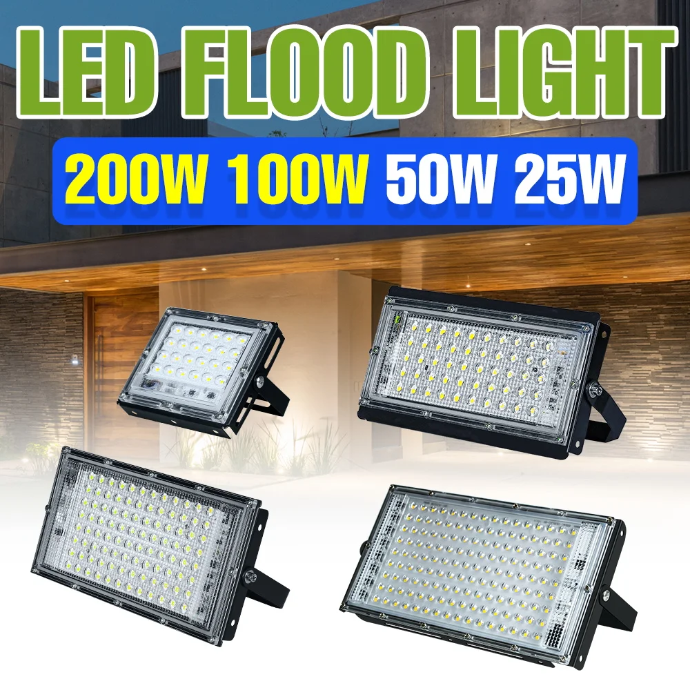 

200W LED Reflector Spotlight Outdoor Waterproof Floodlight 220V Garden Wall Lamp 25W 50W 100W For Warehouse Garage Lighting 240V