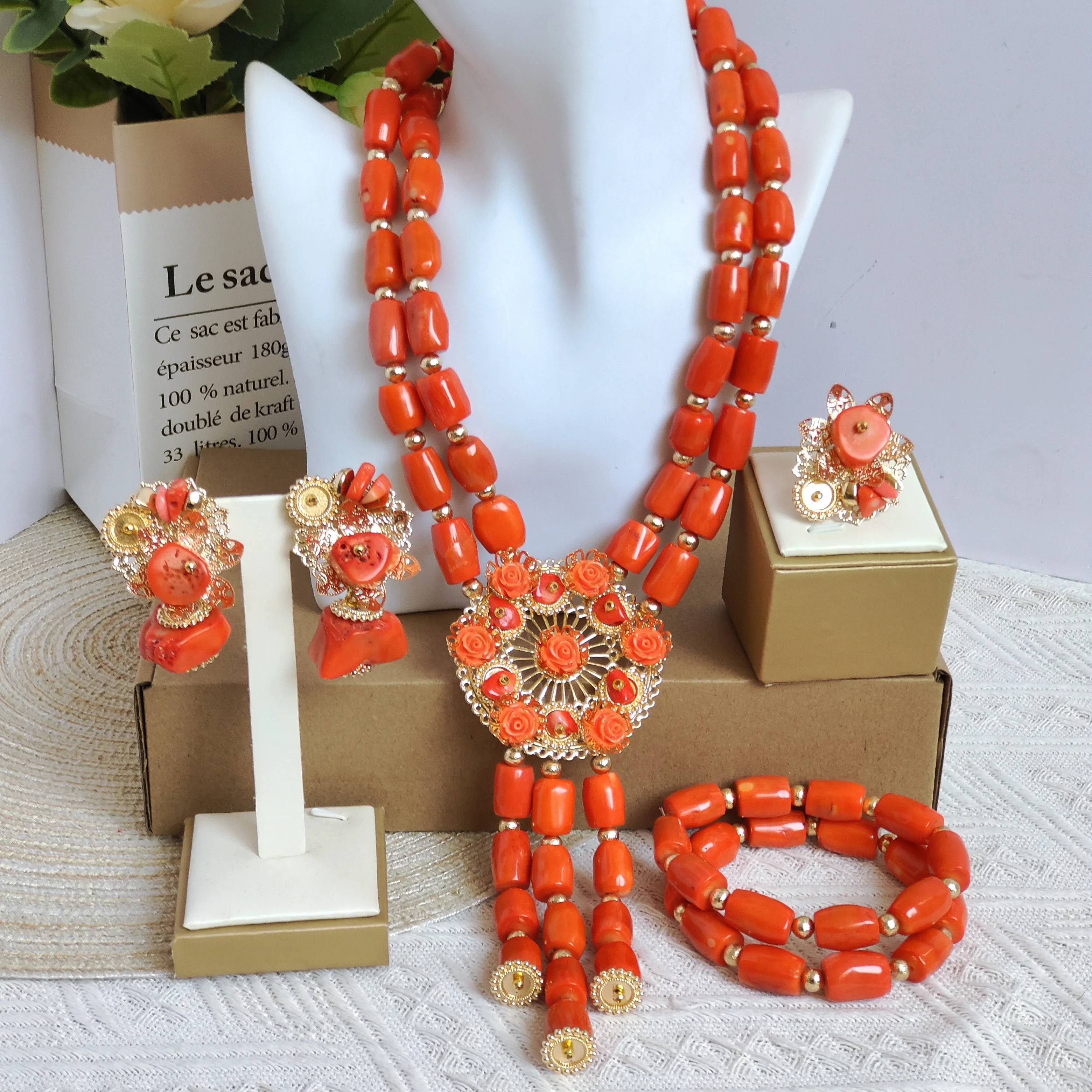 

traditional beads africa nigeria original coral beads jewelry set for women