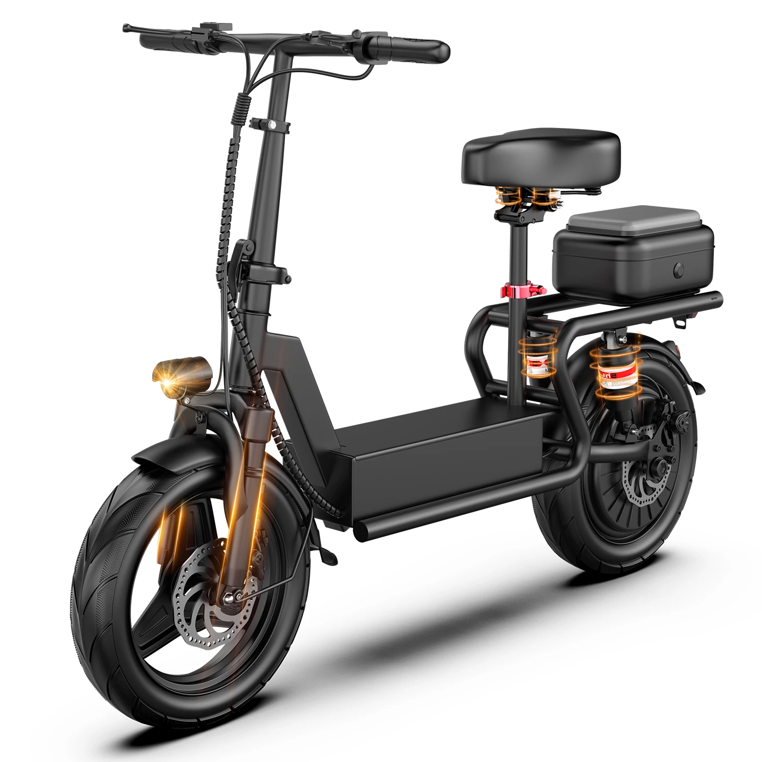 

JUNFUN Electric Scooter Adults with Seat, 1000W 48V 15AH Foldable Escooter 14" Tires, 25MPH 35Miles Range with Dual Disc Brake