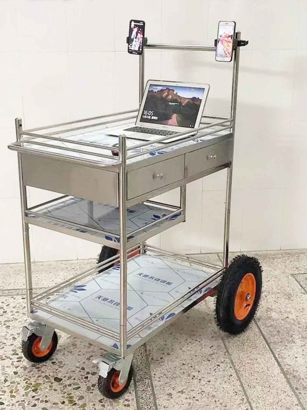 Stainless steel portable display rack, stall truck, promotion platform, trial snack storage rack