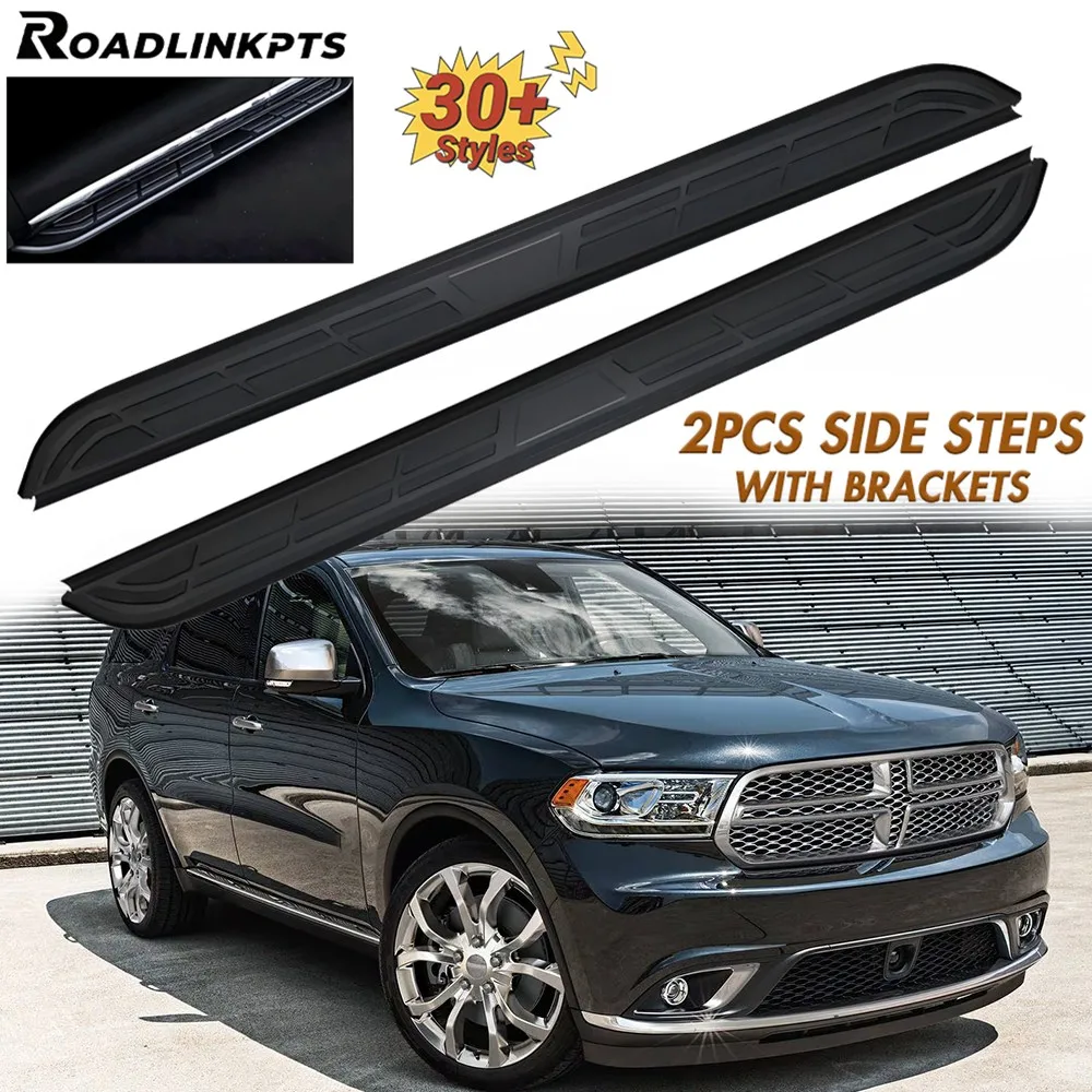 

2 шт. алюминиевые 5,1-дюймовые широкие фиксированные боковые ступеньки, подходят для Dodge Durango 2018-2025, кроме для подносов RT/RT Plus, полосы Nerf, пластины