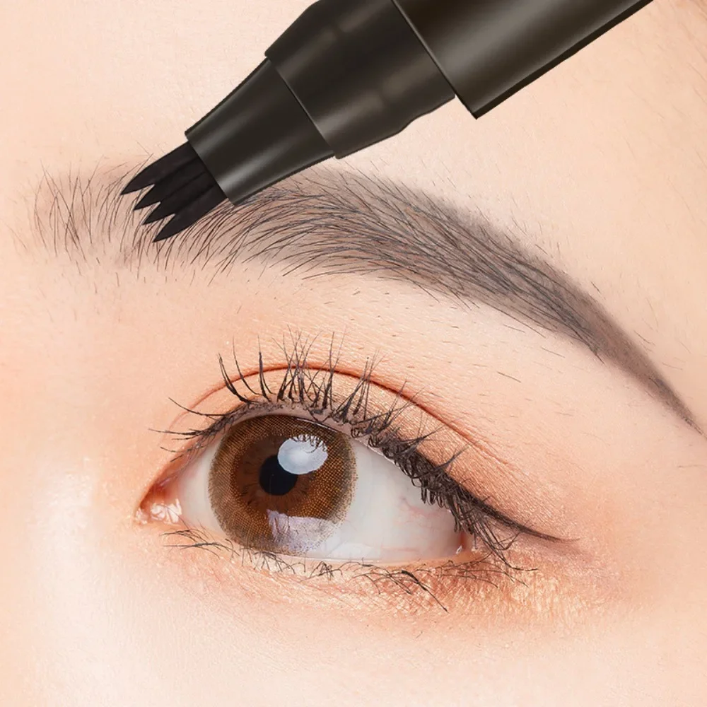 Lápiz de cejas con cabeza de 4 puntos, larga duración, resistente al agua, a prueba de sudor, pluma de tatuaje de cejas altamente pigmentada, maquillaje líquido para cejas fácil de aplicar