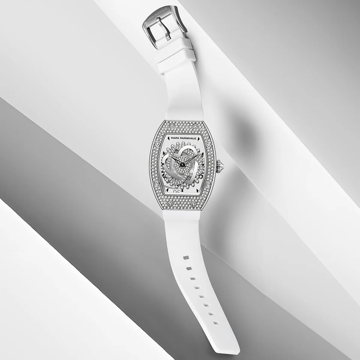 Mark Fairwhale Luxury Women's Quartz Watch with Leather Strap Transparent Starry Sky Diamond Tonneau Dial Fashionable Timepiece