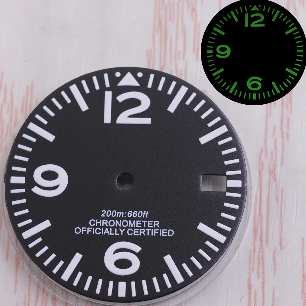 29mm Black/White Watch Dial FIT NH35 NH36 Movement Watch accessories Green luminous Sterile Dial