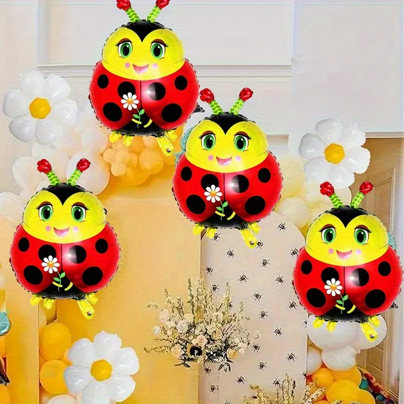 1-piece cartoon ladybug balloon, animal insect ladybug aluminum foil balloon, ladybug themed party birthday decoration