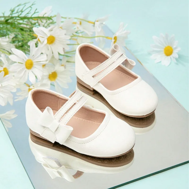 Spring Autumn Girls Bow Mary Jane Princess Shoe Childre Soft-soled PU Leather Flower Girl Shoe Kid School Stage Shoe Casual Shoe