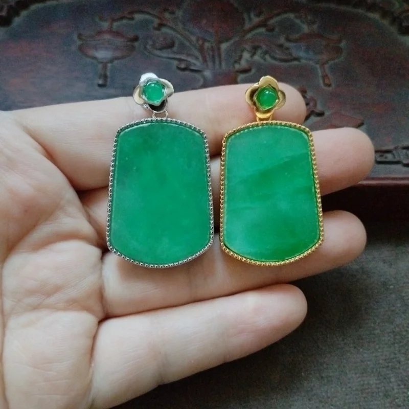 Full Green Silver Gold Smooth Character No Pendant Hanging Ornament High Bashan Jade No Matter
