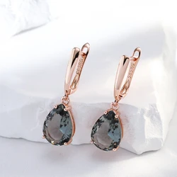 Wbmqda Hot Style Grey Crystal Drop Earrings For Women 585 Rose Gold Color Simple Fashion Daily Party Fine Jewelry Accessories