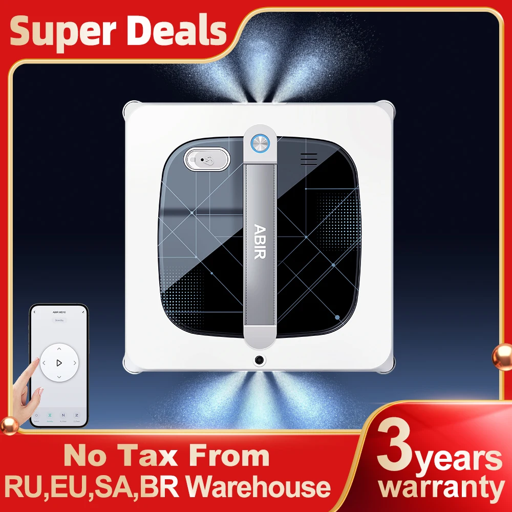 Window Cleaning Robot ABIR WD10,Dual Roller Brushes, 4 Corner Brushes,6-Way Water Spary,10000PA Suction,Wet Wash & Scrub Combo