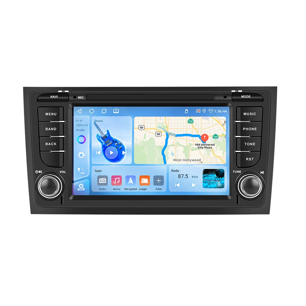 Podofo 7 Zoll 4G+64G Android Autoradio für Audi A6 C5 1997-2004 S6 1999-2004 RS6 2002-2006, kabelloses CarPlay, Android Auto, Auto-Video-Multimedia-Player, Autoradio, GPS-Navigation, WLAN, Bluetooth,