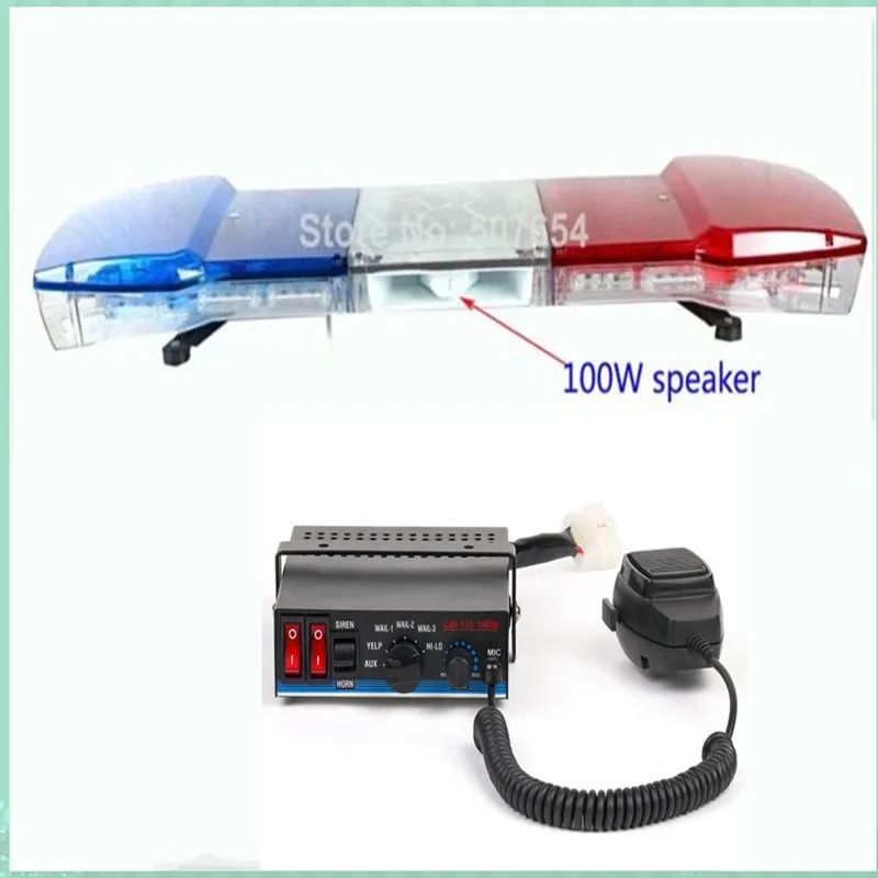 120cm 56W Led Car warning lightbar,Ambulance Fire truck emergency lights+100W Loudspeaker+100W Police Siren amplifier,waterproof