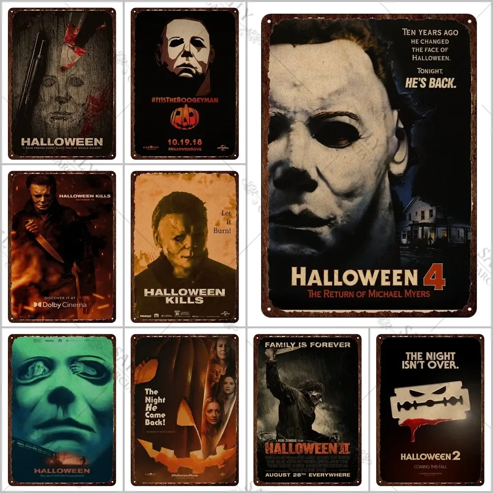 Gift Halloween Horror Decor Metal Print Plates Michael Myers Classic Horror Movie Print Tin Sgn Posters Plaques Pub Bar Sign