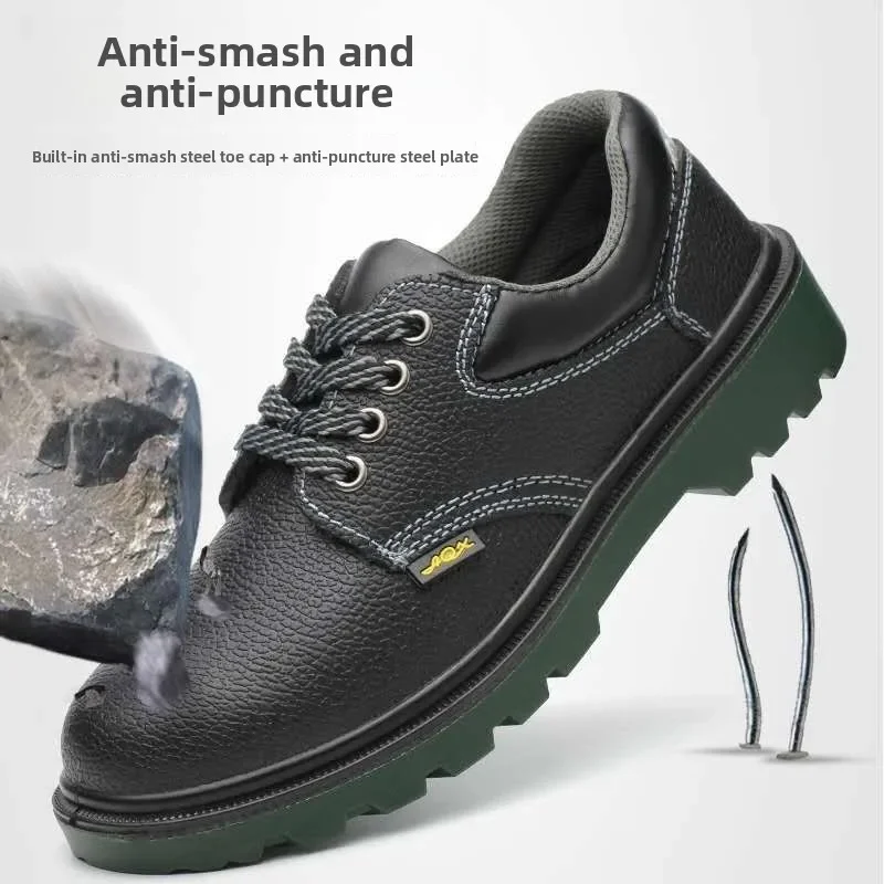 Zapatos de Seguridad Duraderos de Cuero Vacuno con Puntera de Acero Antiaplastamiento y Antipinchazos para Hombre, para Obras de Construcción y Talleres
