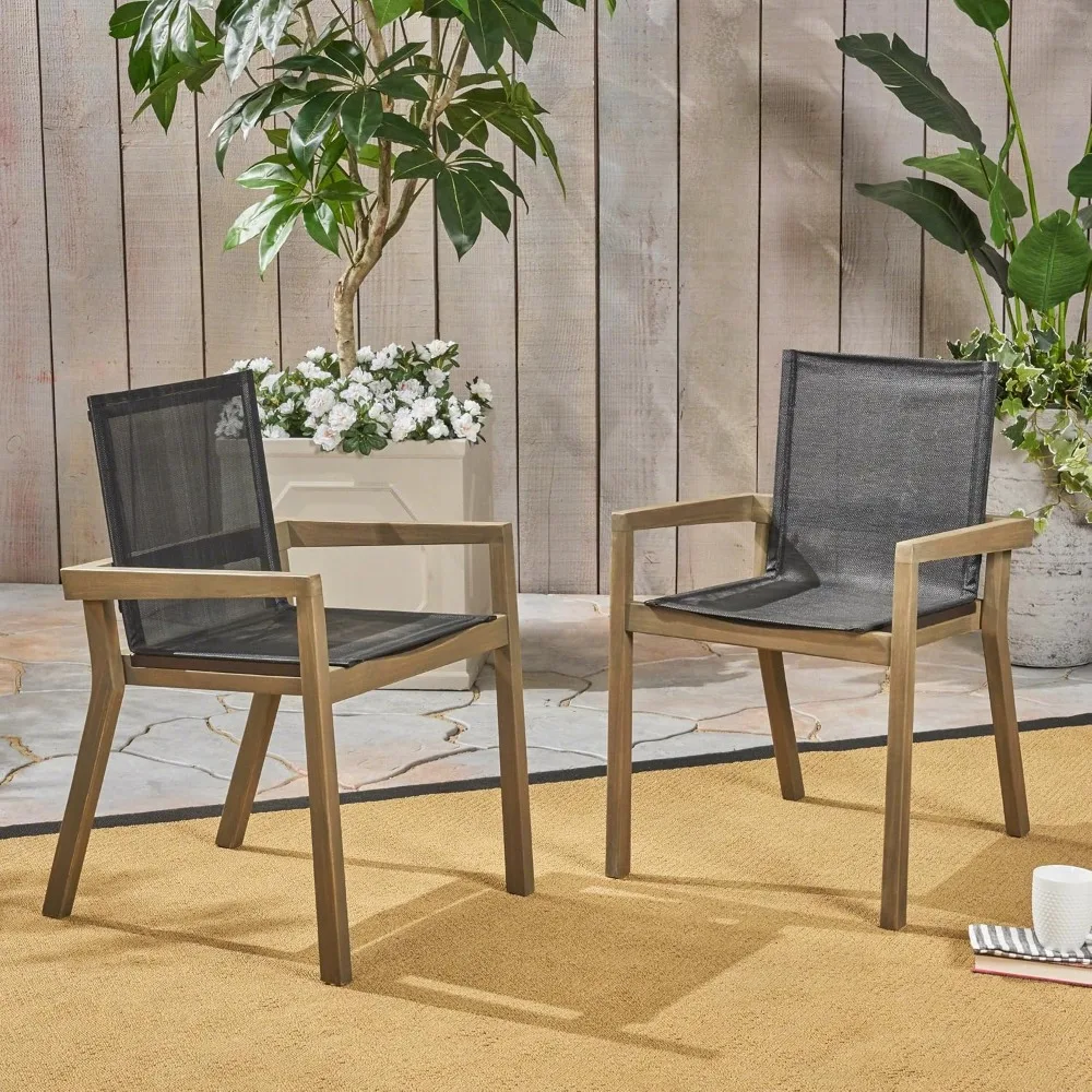 

Обеденный набор на открытом воздухе из 2 предметов, набор стульев для бистро из массива дерева, небольшой стул с акцентом для патио и подлокотниками, уличная мебель с акацией W